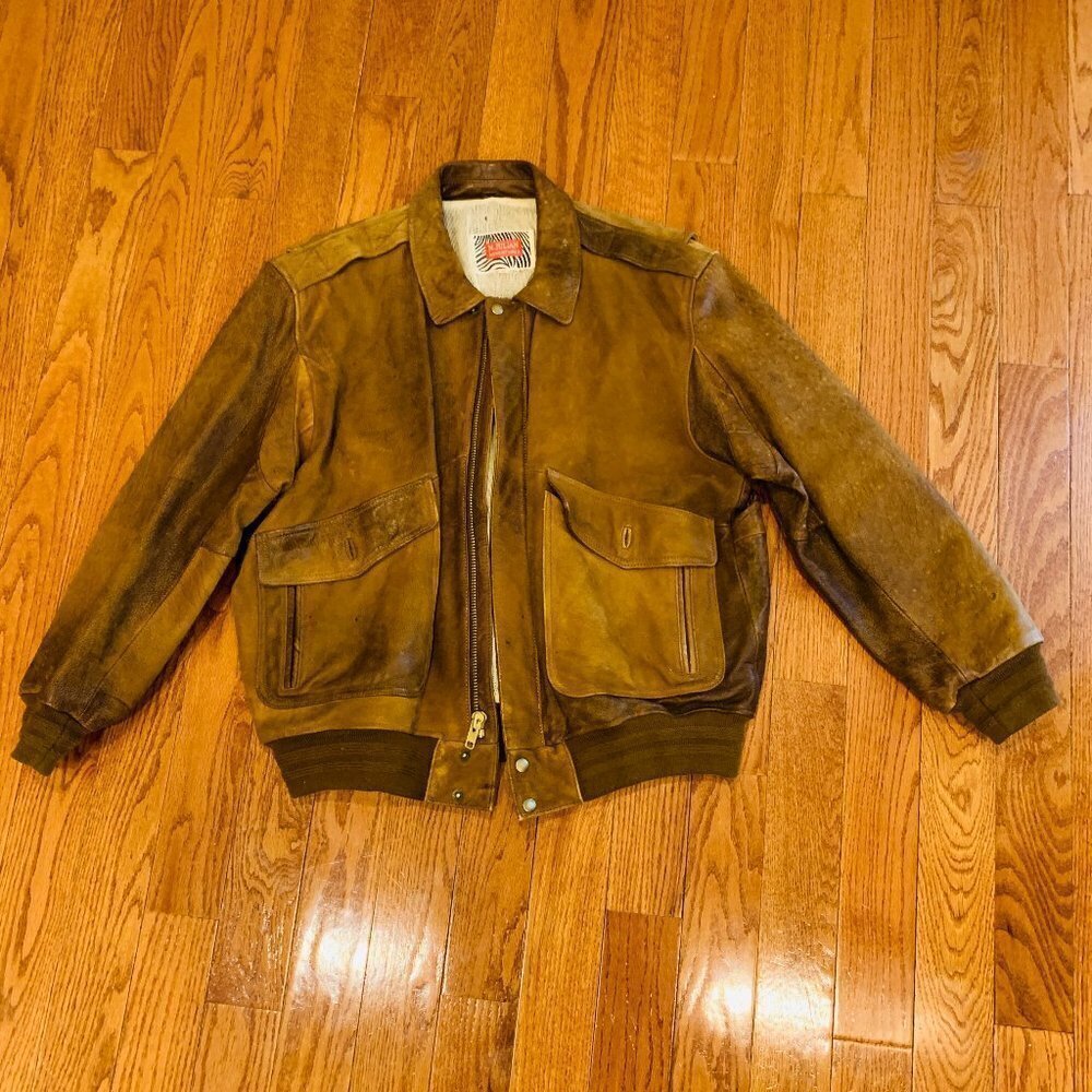 M Julian Brown Leather Bomber Aviator Flight Jacket Vintage Size L/XL - Picture 9 of 16